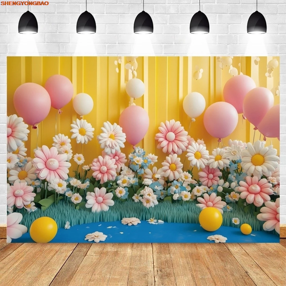 Daisy Flower Backdrop Baby 1st Birthday Party Girl Boy Baby Shower Portrait Photography Background Decor Photostudio Photo Props