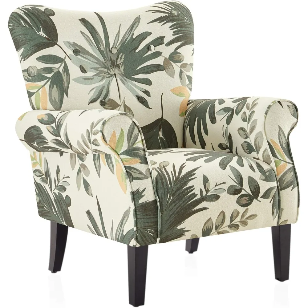 

Modern Accent Chair for Living Room, High Back Floral Armchair with Wooden Legs, Upholstered Wingback Side Chair