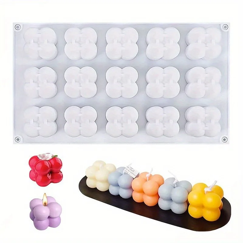 1 Stück Mini-3D-Würfelform mit 15 Mulden, quadratische Silikon-Blasenformen, Kerzen-Gipsform