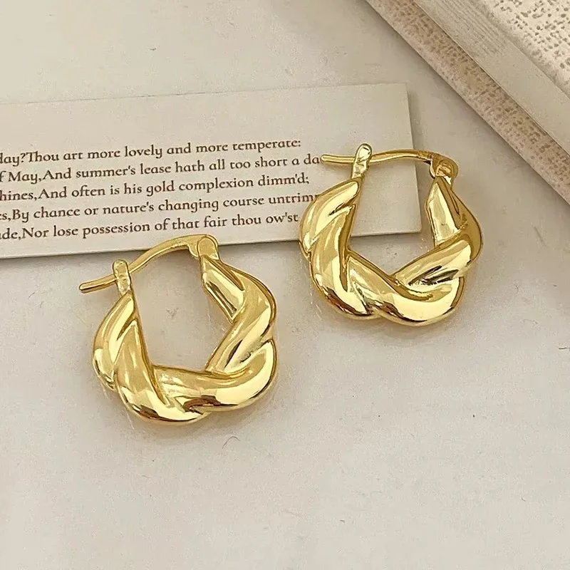 

Real 925 Sterling Silver Twisted Round Hoop Earring for Women Minimalist Trendy Fine Jewelry Geometric Light Luxury Accessories