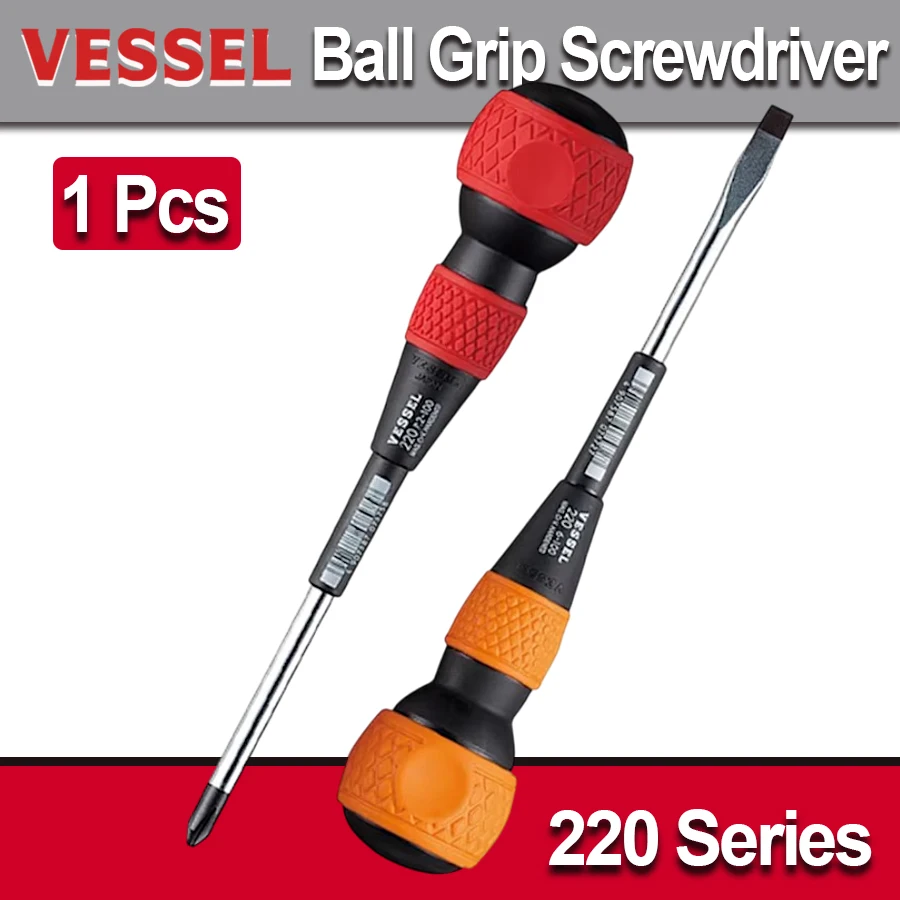 Vessel Ball Grip Screwdriver with High Precision Black Point Tip Japan Tool No.220 Series