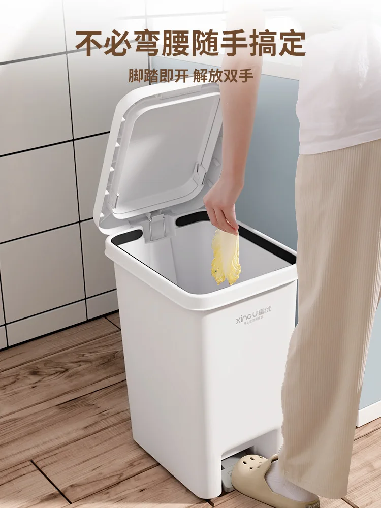 Large Capacity Pedal-Operated Trash Can Kitchen Clutter Storage Bucket Free 20 Garbage Bags Bedroom Study Toilet Paper Trash Bin