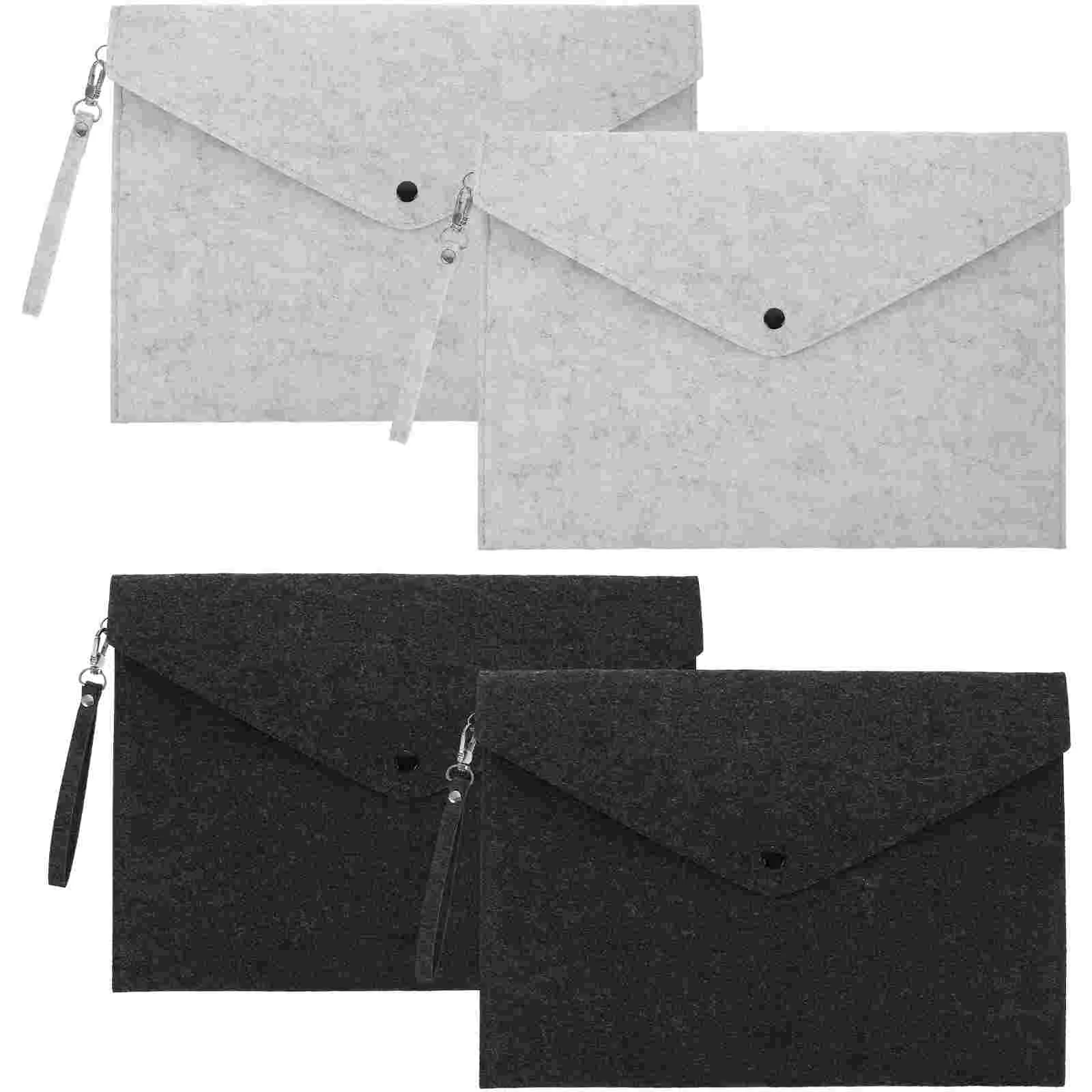 

4 Pcs A4 Document Folder Portable Felt Holder Snap Type File Bag Office School Business Storage Eco Friendly Anti Tear