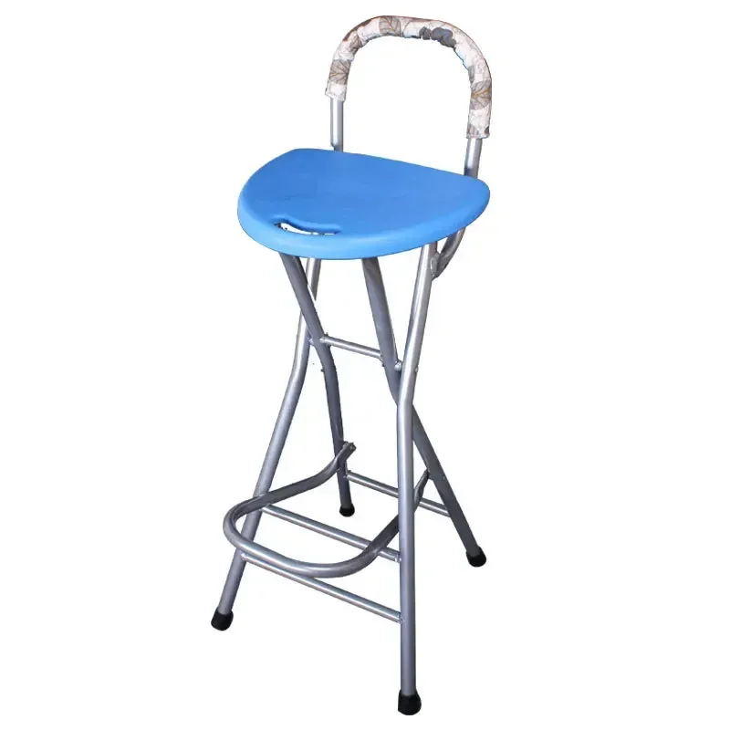 Modern Simplicity Front Desk Chair Fishing Stool Pipe Folding Balcony Carbon Steel Portable Bar High Stool with Footrest