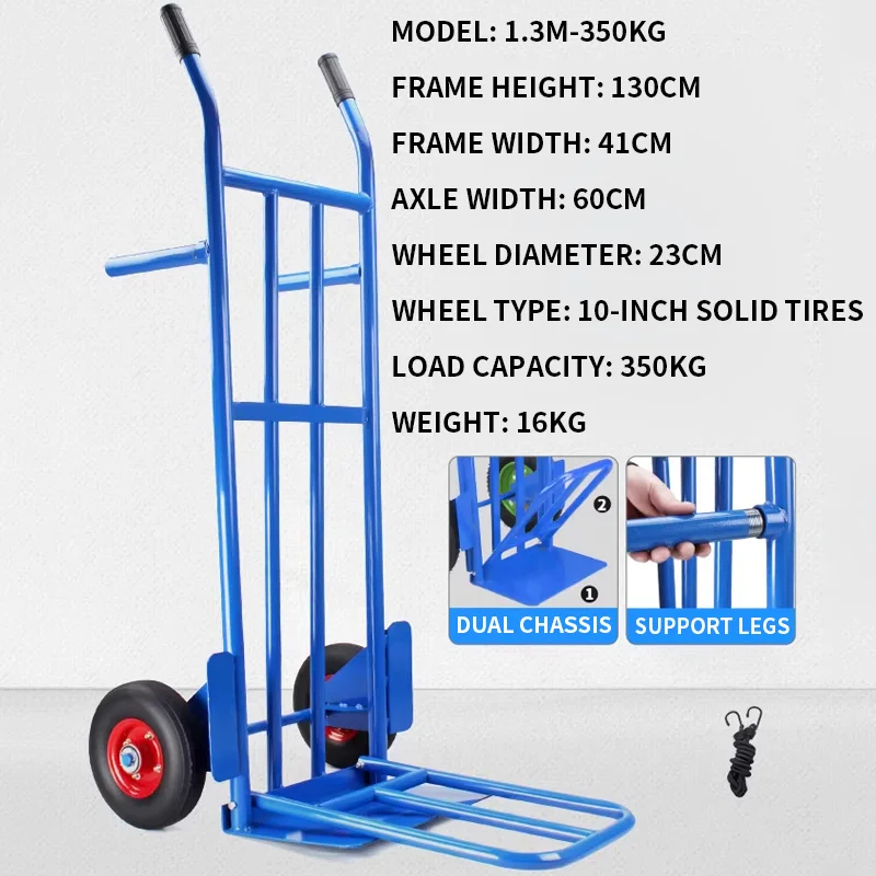 

Industrial-Grade Steel Hand Truck 350/500KG Capacity Features 10-inch Pneumatic Wheels Dual-Arm Tubular Support Legs(Customized)
