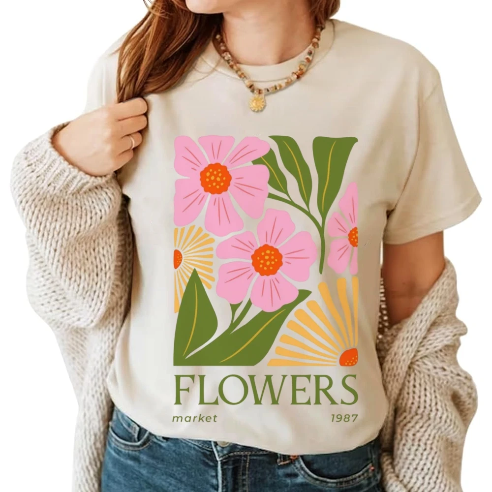 

Футболка с графическим рисунком Y2K, футболка с цветочным принтом в стиле ретро, 100% хлопок, высококачественная красочная футболка большого размера с цветочным принтом на рынке, винтажная винтажная футболка Y2K Vibe