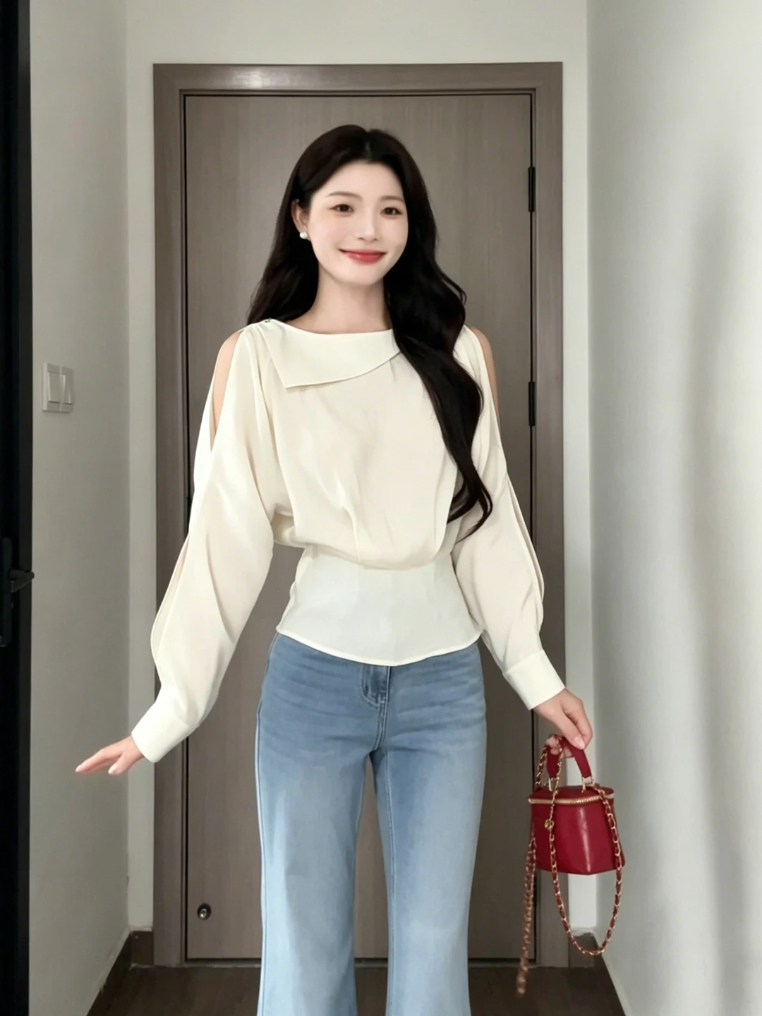 

Элегантная женская рубашка с воротником-стойкой, приталенным силуэтом, в корейском стиле, из хлопка, с длинными рукавами, дышащая, летняя