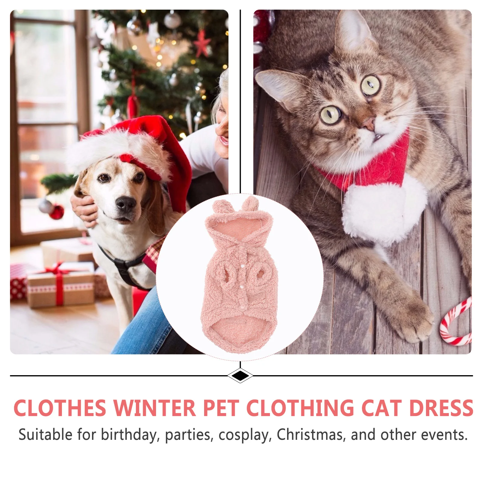 

Pet Dog Winter Clothes Bear Ears Hooded Thickened Fleece Coat Pink L No-Sleeve Dog Sweaters Outdoor Wear Winter Clothes