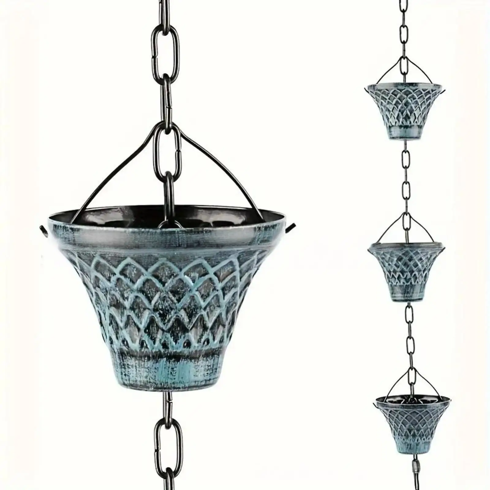 Chaîne de pluie suspendue d'extérieur, déviateur d'eau décoratif rétro en fer forgé pour jardin, pelouse et élégance domestique