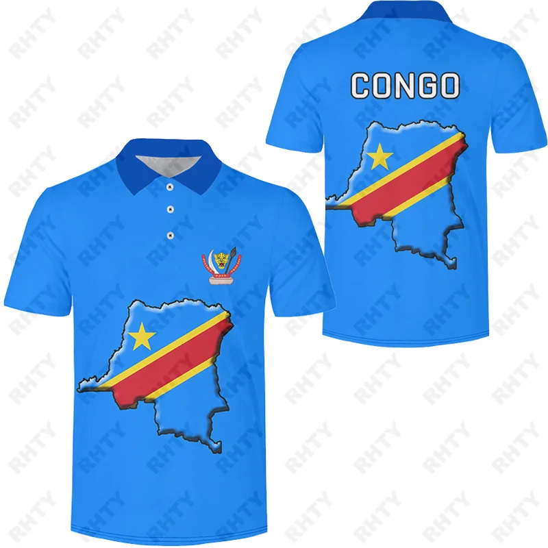 Congo Active Flag Fashion Men\'s Clothing Polo Shirt Casual Turn-Down Collar Zipper 3D Print Short Sleeve Tee Shirt Men Polo Tops