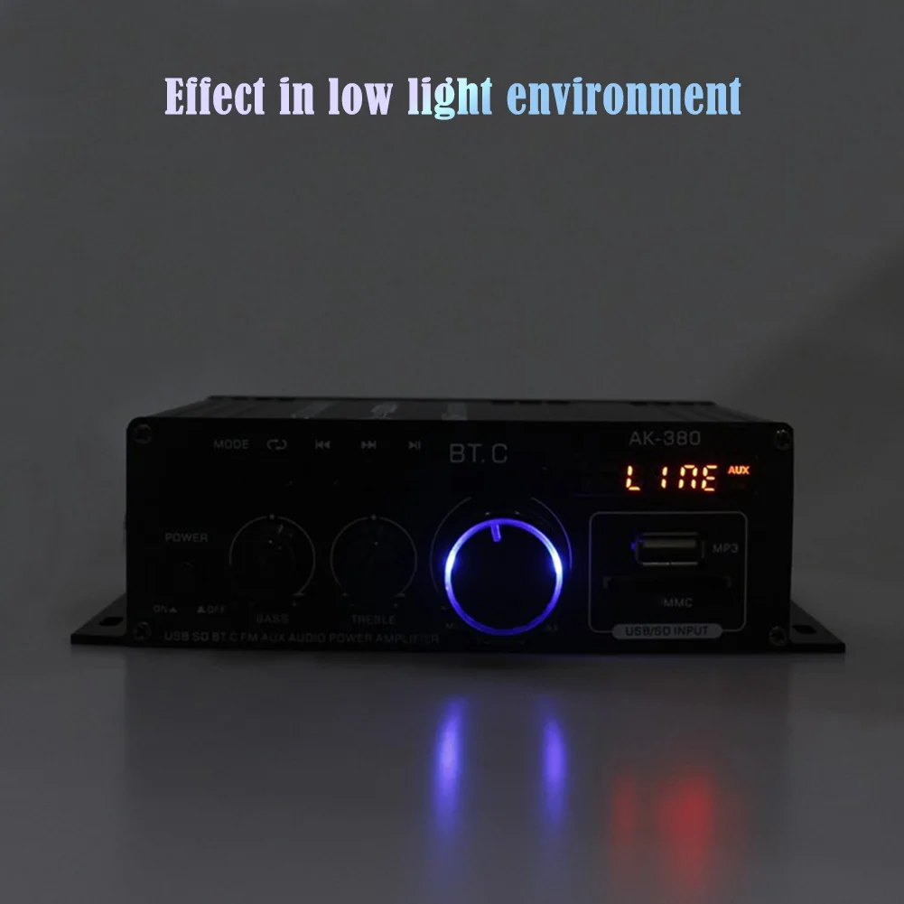 AK380 مضخم الصوت 2 قناة بلوتوث متوافق مكبر للصوت HIFI باس 40 واط + 40 واط مشغل موسيقى USB AUX كاريوكي للمنزل سيارة