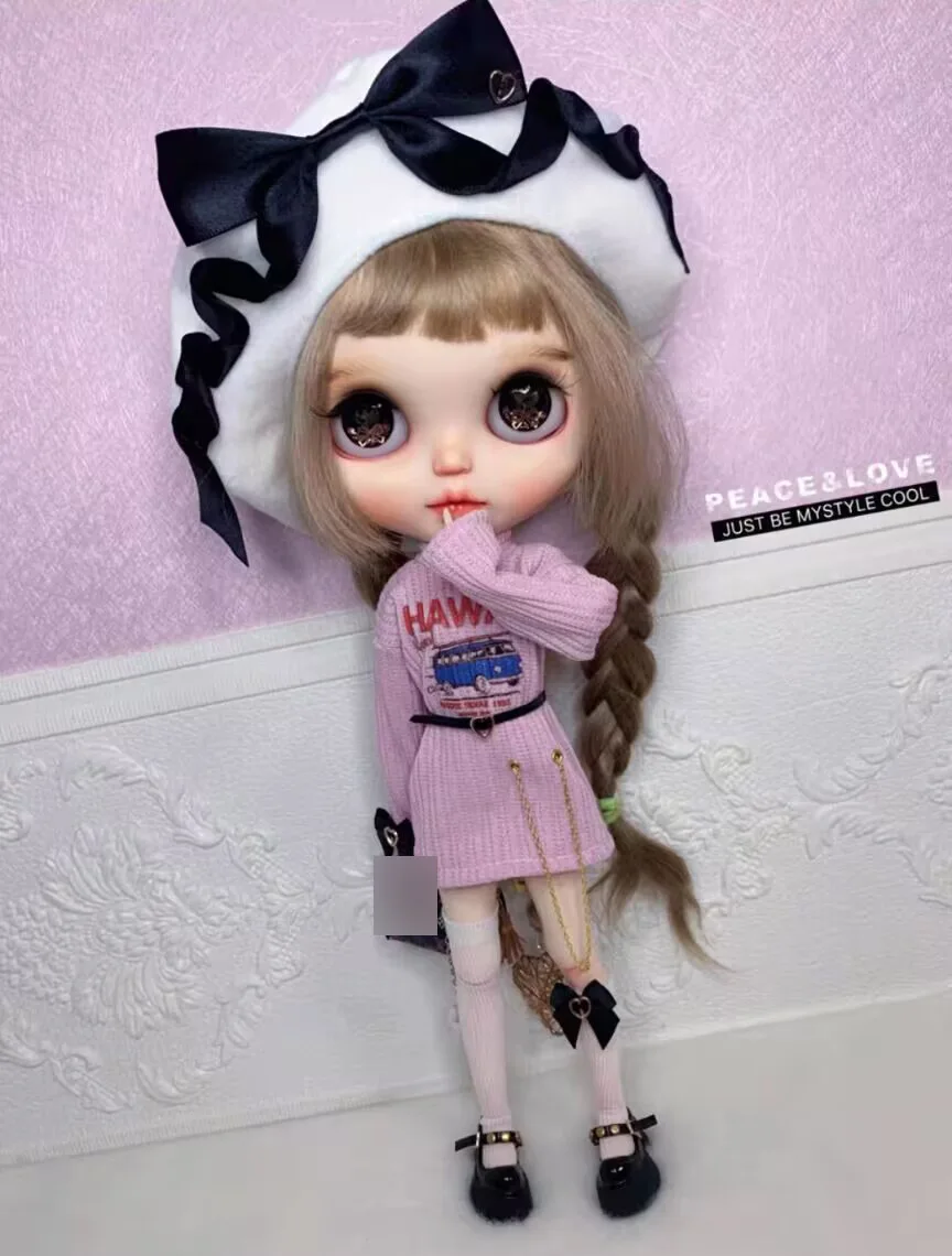 

4 шт. модный стиль Blythe/Landoudou, толстовка с случайным узором, пояс, шляпа, носки (1/6 30 см (подходит для azone, Pullip, Ob22/24/26, Licca)