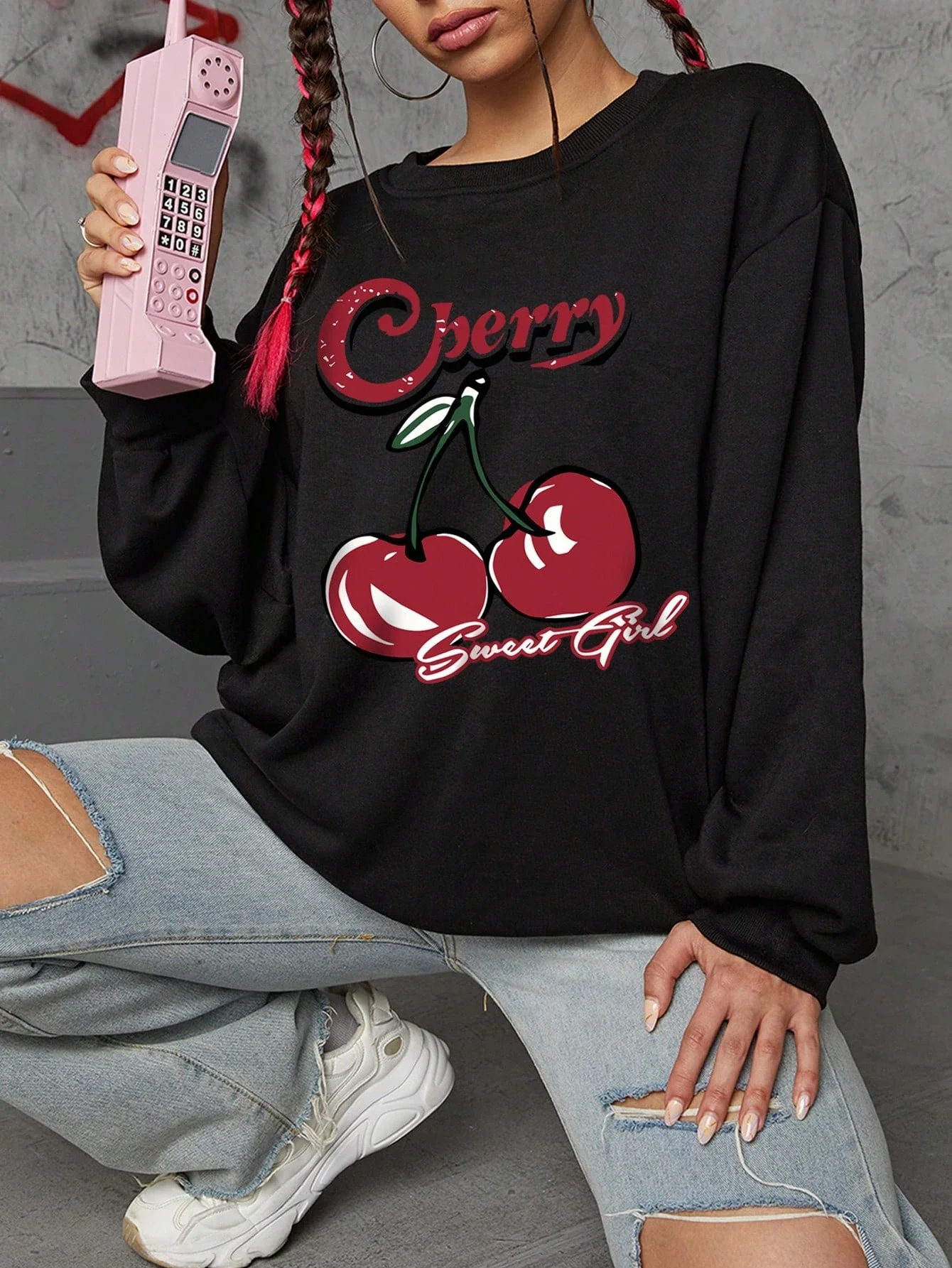 Felpe da donna con stampa Cherry Sweet Good Abiti comodi Felpa casual stile Y2K Pullover Harajuku