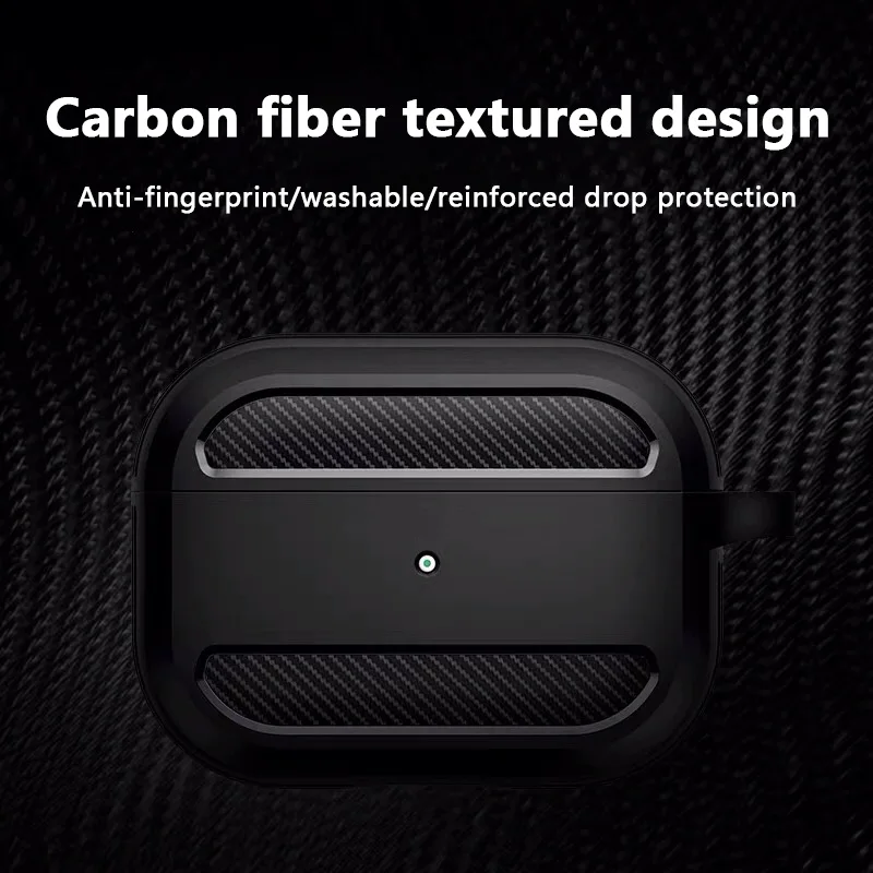 For Airpods Pro 2 Generation 3 2 Case Carbon Fiber Soft Frosted Case Protective Case Shock Absorbing and Anti-Drop with Keychain