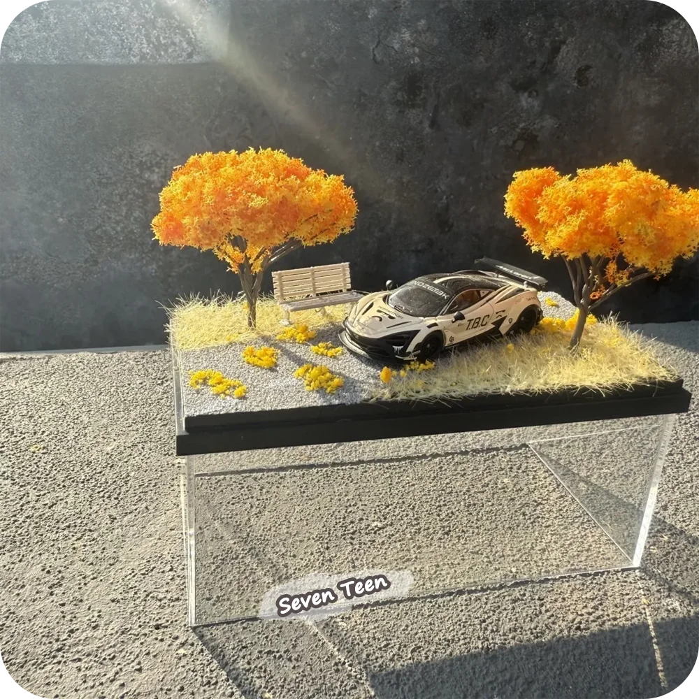 1:64 Autumn Scene Mini Car Model Scene Acrylic Display Box Model Photo Props Home Decor Miniature Ornament No Car Model Included