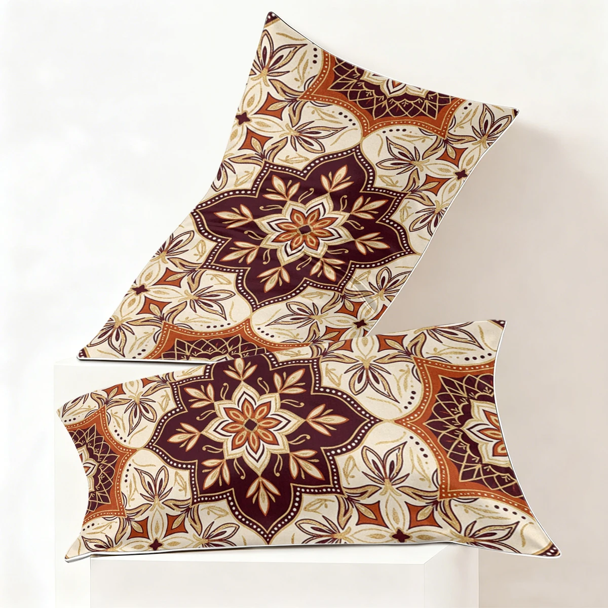 2PCS Vintage Mandala Floral Medallion Print Satin Pillowcase Soft Silk Pillow Cover Envelope Closure Bedroom Decor