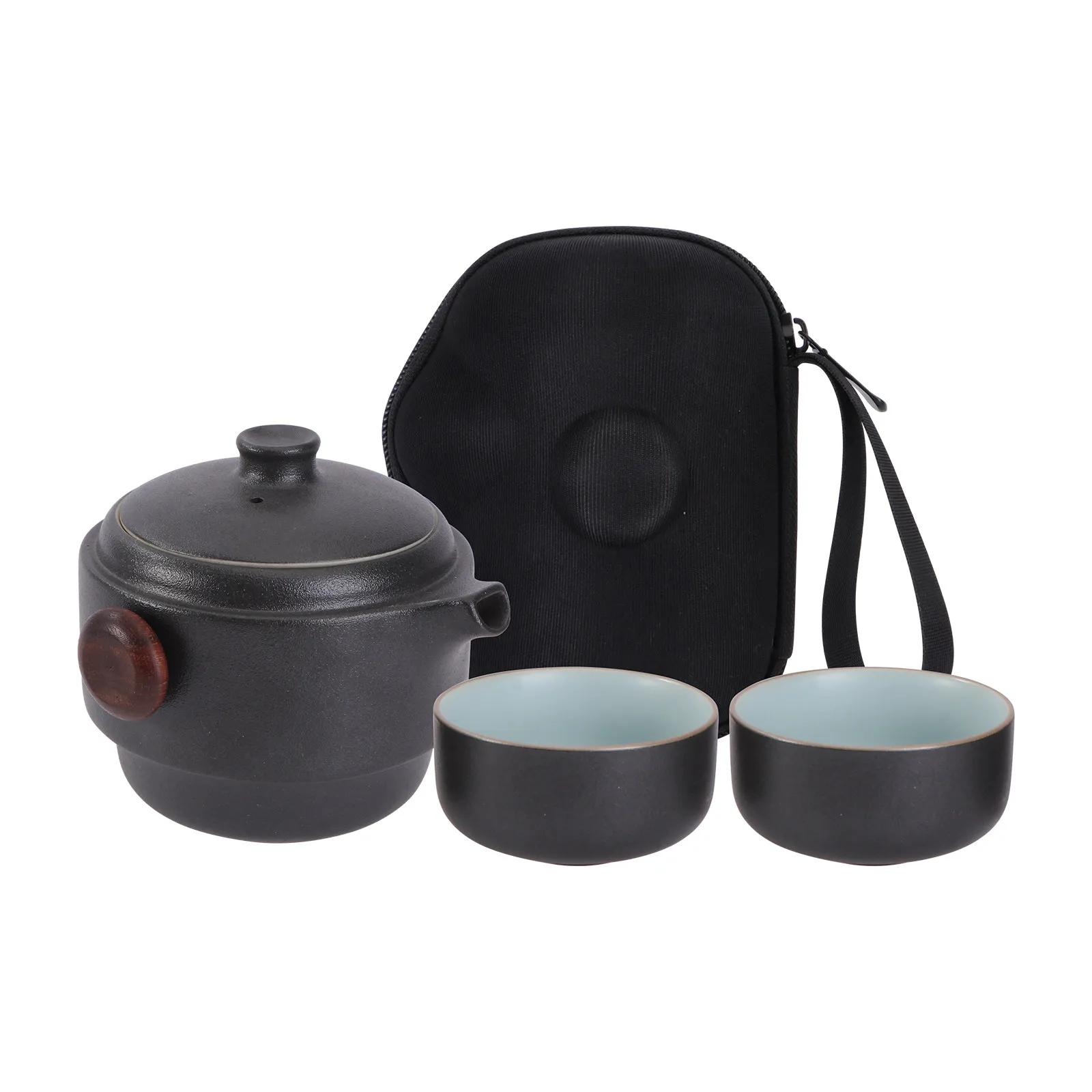 2 Cups 1 Teapot Portable Travel Kung Fu Tea Set with Filtering Inner Tank Heat Insulated Grab Handle Nesting Design for Tea