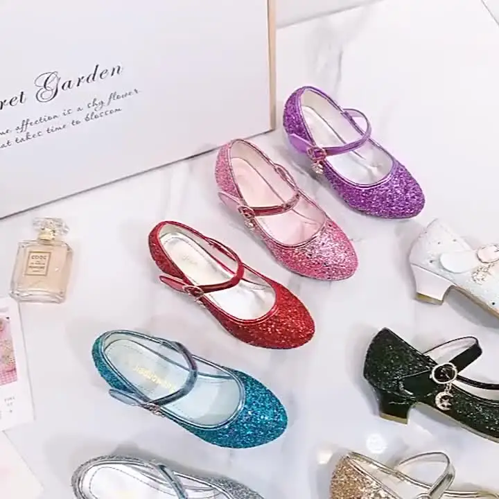 Girls Purple High Heels For Kids Princess RED Leather Shoe Footwear Children's Dress Party Wedding Shoes Round Toe 1-3CM