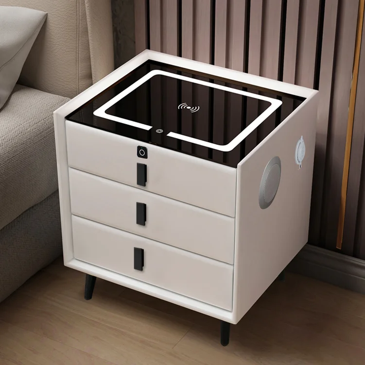 

Modern simple furniture solid wood smart bedside table wholesale cheap bedroom furniture drawer storage smart bedside table
