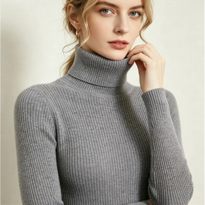 Woman Sweater Turtleneck Long Sleeved Jumper Knitted Womens Autumn Winter Tops Slimming Pullover Basics Female Korean Elegent