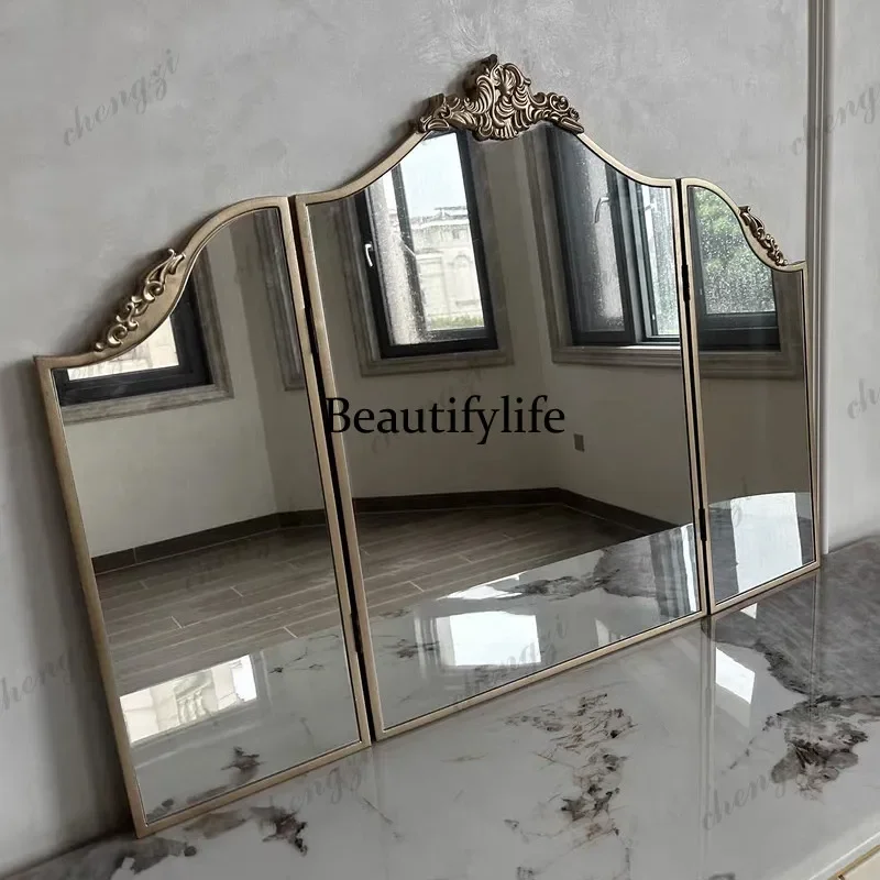 A17 French retro dressing table makeup mirror American folding tri-fold mirror European washing table wall hanging