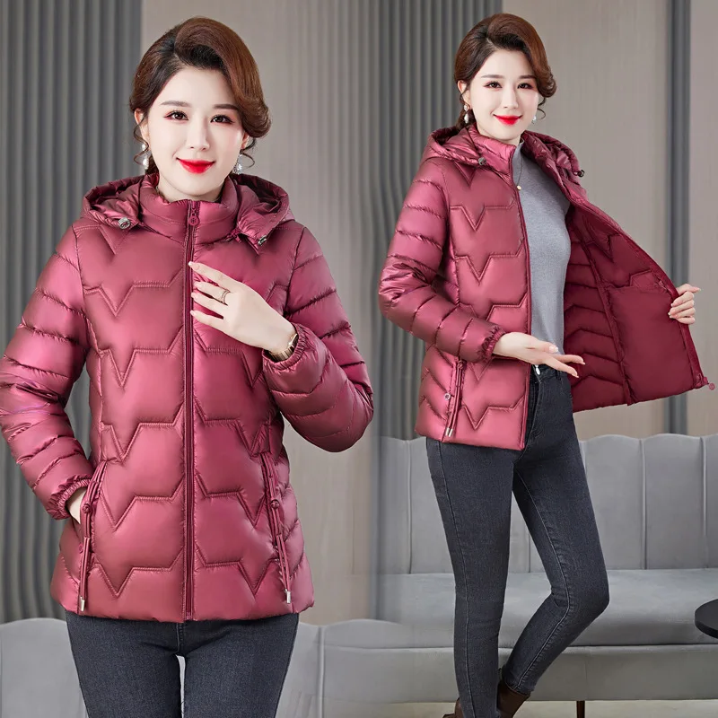 

Women Cotton Coat 2023 Autumn Winter Down Cotton Jacket Casual Hooded Cotton Padded Coat Female Outwear Mother Clothes Plus Size