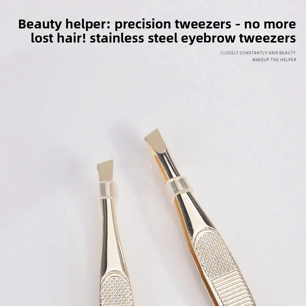 Pinzas para cejas de acero inoxidable dorado, con estilos planos y oblicuos, pinzas para desplumar cejas y barba, herramientas
