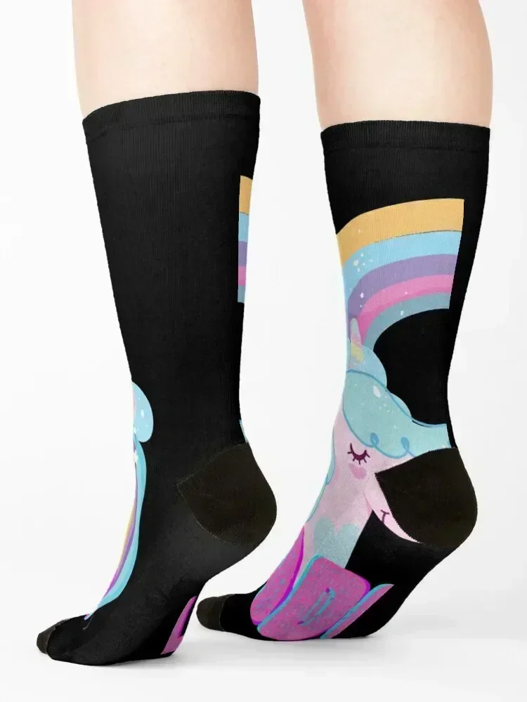 A For Adley - Adley, Rainbow Unicorn Socks colored hiphop cartoon fashionable Girl'S Socks Men's