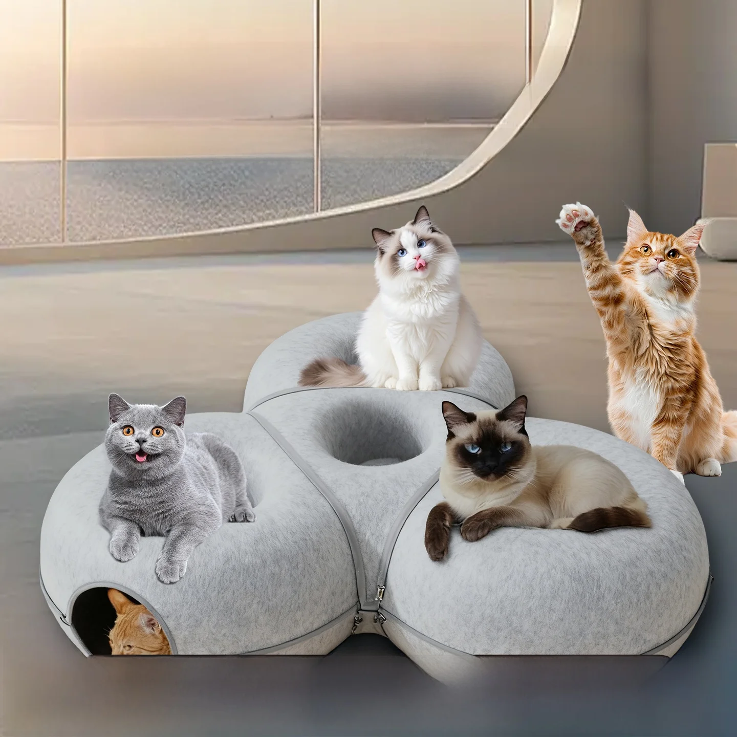 

Felt Bed Donut Tunnel Tee-in-One Irregular ape Passage Multi-Season Universal Nest Nordic Sle Pet Supplies