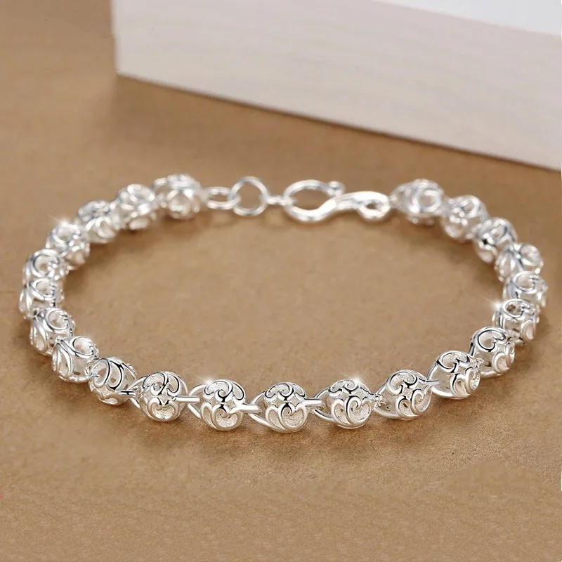 

New 925 Sterling Silver Ball Bracelets For Women Luxury Designer Hollow Bead Adjustable Charm Bracelets Party Fine Jewelry Gifts