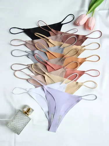 Imagen 2 del producto 12 Uds. Tangas sin costuras para mujer, calzoncillos de seda helada, Bikini Sexy de cintura baja con espalda en T, bragas en Tanga sin rastro de Color sólido para mujer, XS-XL
