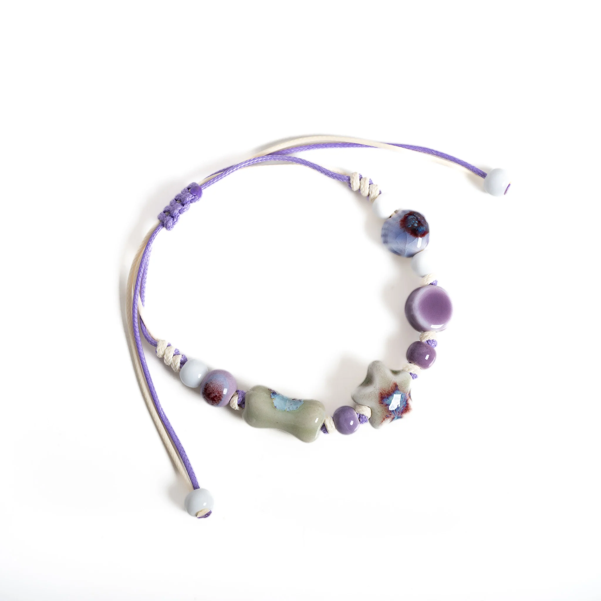 Colorful Star Bone Ceramic Bracelet Handmade Adjustable Wax Cord Porcelain Beaded Bracelet Boho Vintage Jewelry Gift for Women S