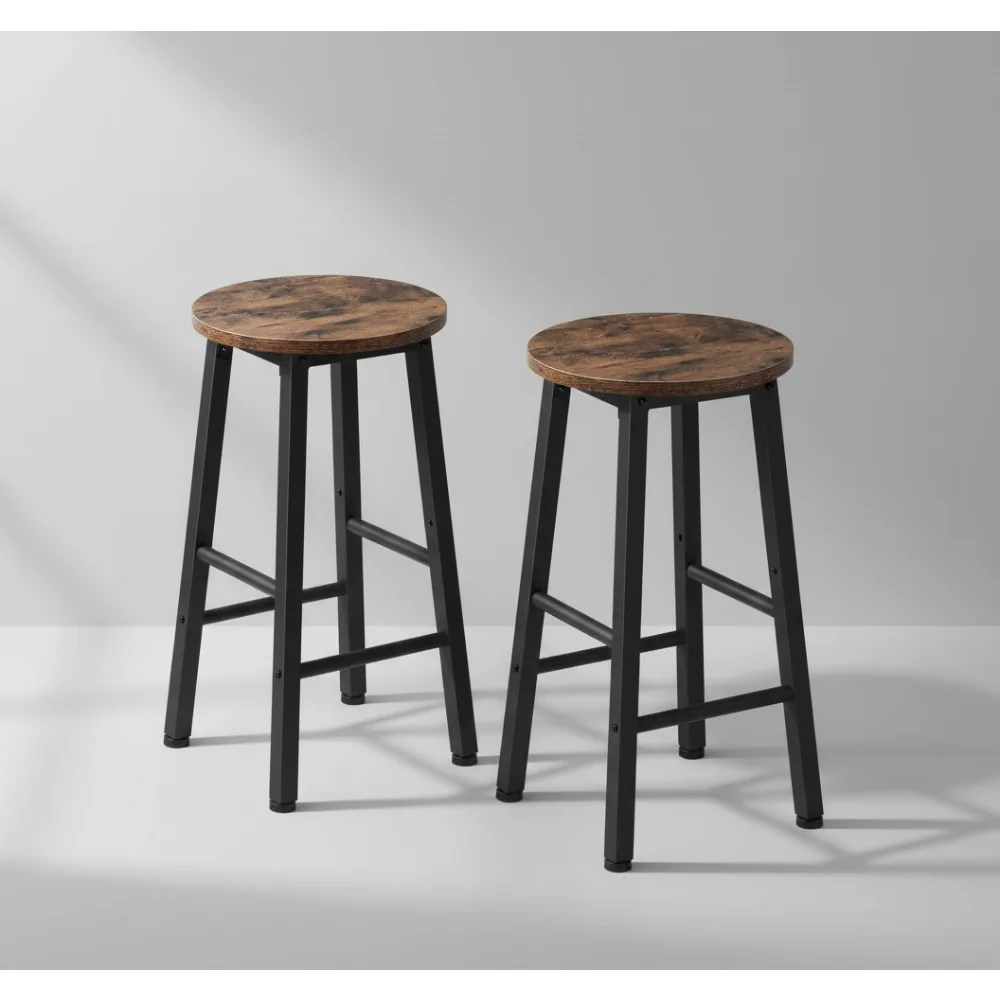 

Industrial Bar Stools Set of 2, Counter Height Kitchen Island Chairs with Footrests, Rustic Brown & Black