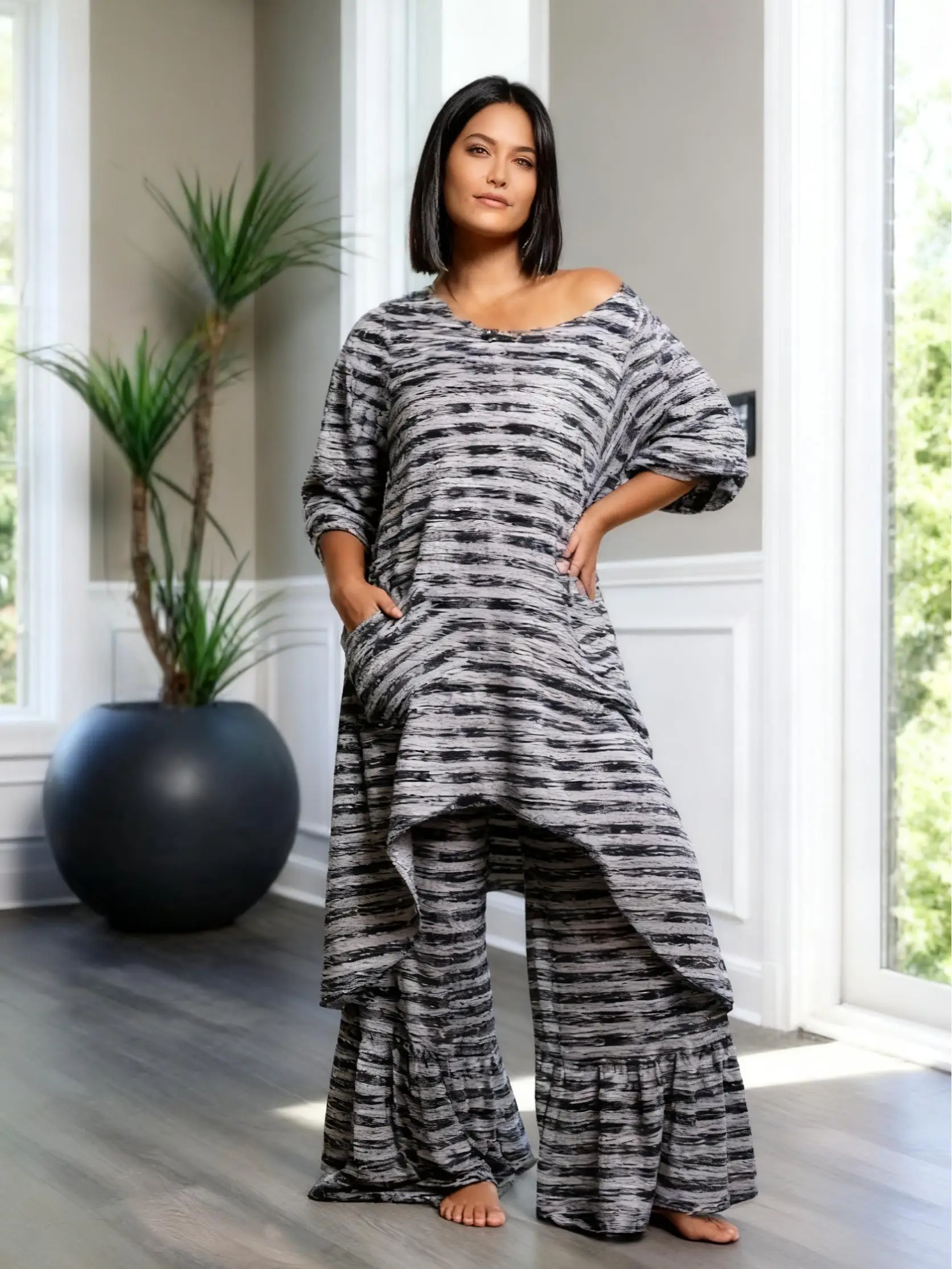 

Women's autumn fashion casual large-sized irregular suit, wide-leg pants, two-piece home wear