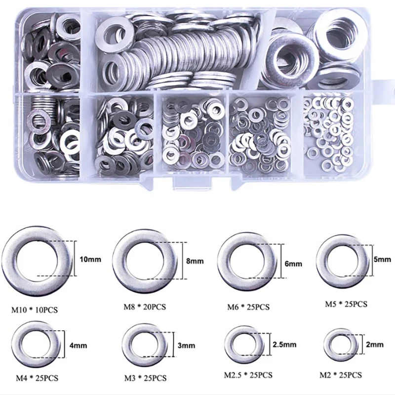 180 buah segel baja tahan karat Gasket padat mesin cuci M2 M2.5 M3 M4 M5 M6 M8 M10 minyak steker Sump untuk perbaikan umum segel Set cincin