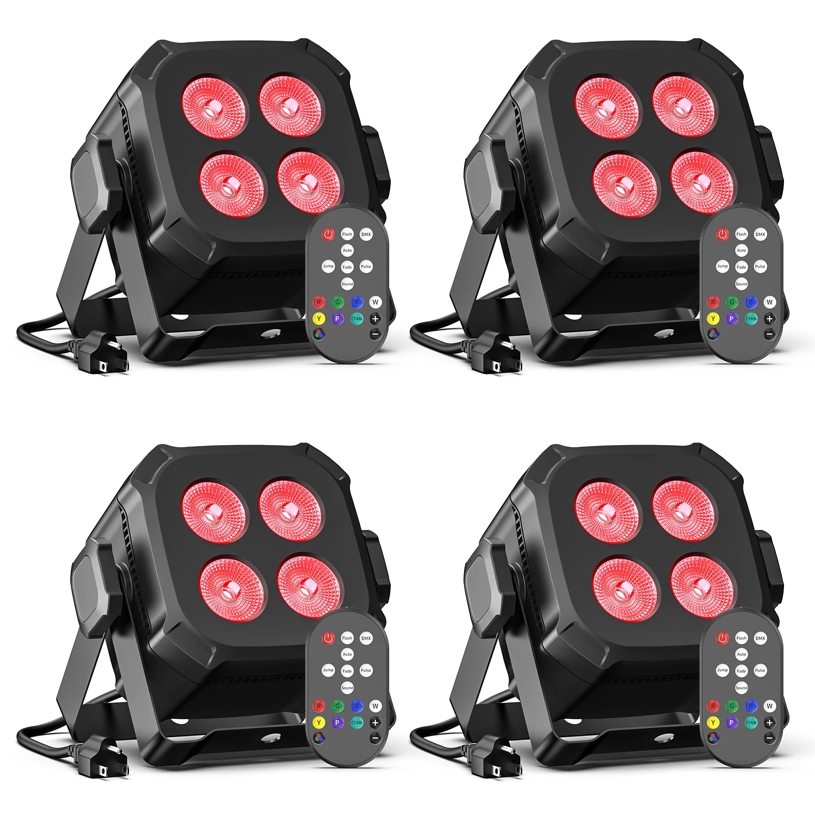 Fieryzeal 4PCS 4x8W 4IN1 RGBWYP+CYAN LED Par Light DMX512 Remote 4/8CH Effect Lamp for Wedding DJ Disco Bar Party Stage Light