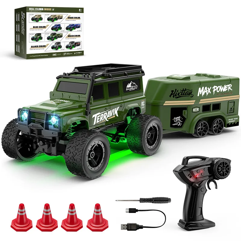 

1: 64 Mini Climbing Remote Control Car With Trailer Full Scale Off-road Vehicle Children Toy Model Christmas Gift