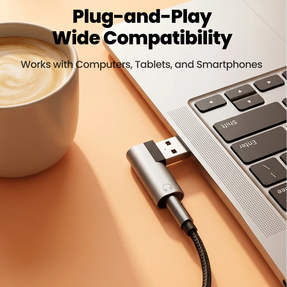 USB to 3.5mm Elbow-Shaped Audio Decoding Adapter Headphones for Listening to Music DAC Decoding Adapter Converts Audio Signals