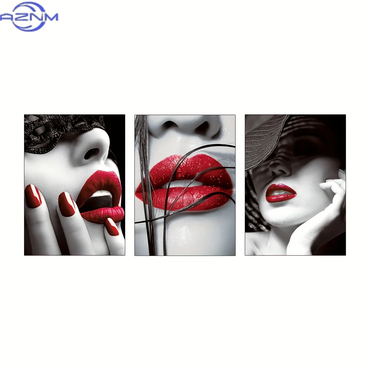 3pcs/set, fashionable female decorative posters, black and white style canvas prints, gorgeous red lip art decorative paintings,