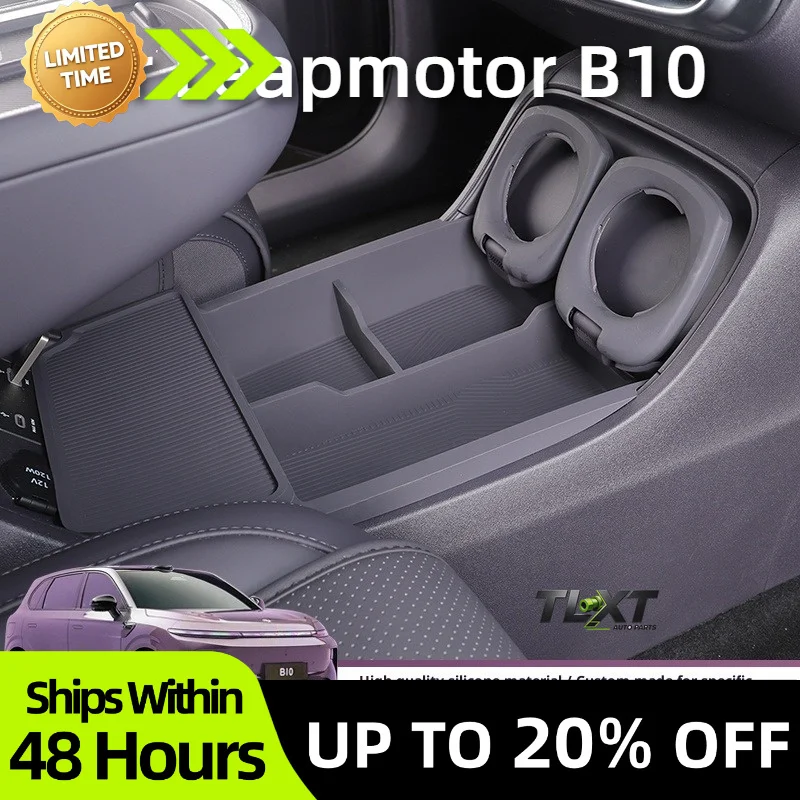TLXT For Leapmotor B10 Armrest Center Console Lower Storage Box Double-Layer Organizer Box Silicone Pad Car Modification Interio