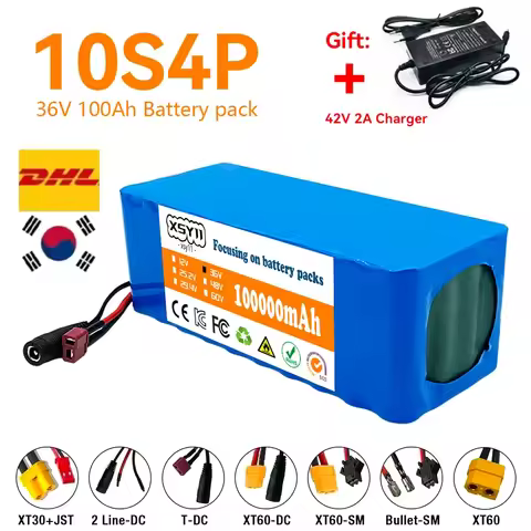 Original 10s4p 36V 100000mAh Large Capacity 18650 Lithium Battery Pack with BMS 36v Battery Lithium 36v Ebike Battery