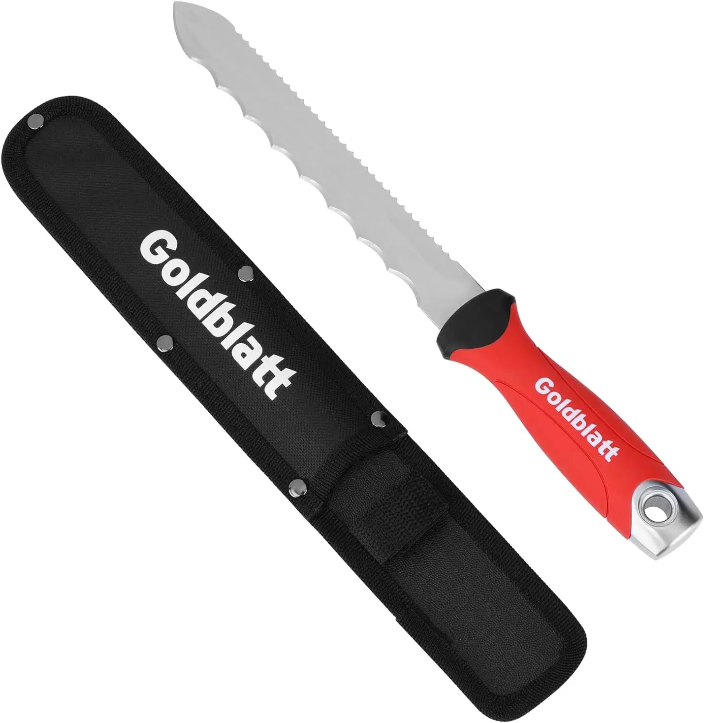 

8" Double-Sided Serrated Insulation Knife - Stainless Steel Blade for Foam, Rockwool, Sod & Garden Cutting with Nylon Sheath