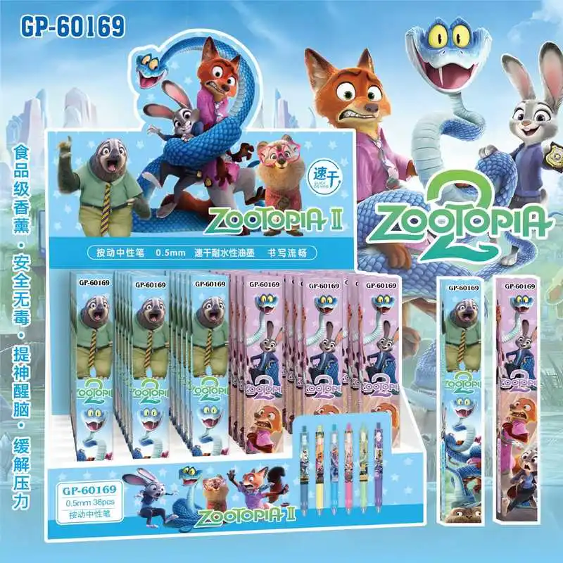 36 Uds 24 Uds. Bolígrafo de caja ciega de dibujos animados Zootopia 2 Judy Nick bolígrafo de Gel de dibujos animados lotería estudiante presiones bolígrafo Neutral regalos de cumpleaños para niños