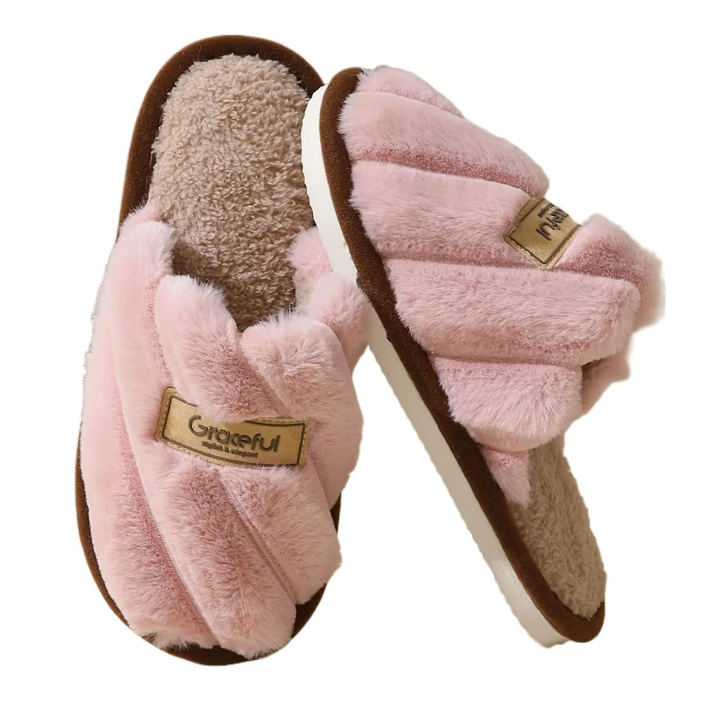 

Fashion Stripe Plush Slippers Non-Slip Fluffy Soft Home Slippers Casual Homewear Shoes Fleece Slippers Indoor