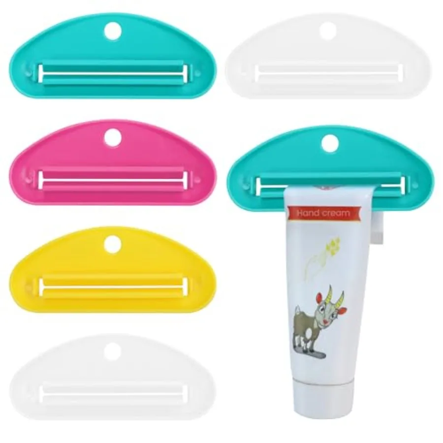 5Pcs Plastic Tooth Paste Tube Squeezer Dispenser, Hanging Roller Tube Squeezer Holder for Saving Toothpaste Creams, Facial Clea