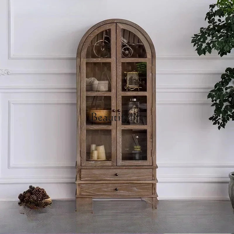 

12American light luxury solid wood round top cabinet French retro wine cabinetLX