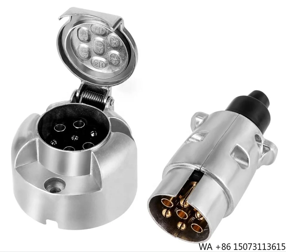 7 Pin Trailer Plug & Trailer Socket 7 Pin with Aluminium Alloy Metal Housing Plug Adapter Hanger for Car Boat Motorhome Caravan