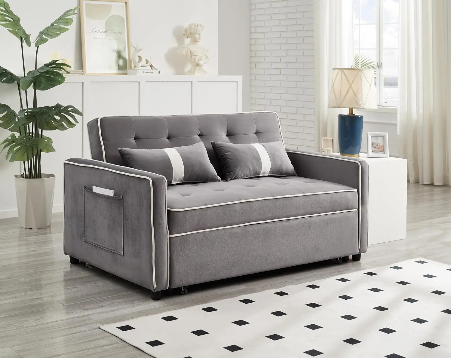 3 In 1 Convertible Sleeper Sofa Bed With Pullout Bed Adjustable Backrest Velvet Loveseat For Living Room Bedroom, Customized