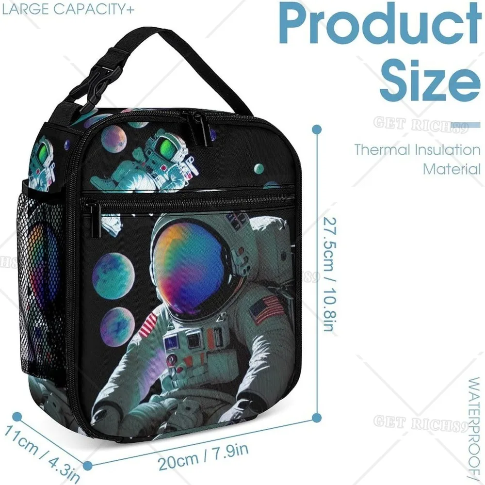 Trippy Space Chilling Astronaut Art Lunch Box for Women Men Kids Office Work, Moisture Resistant Lunch Bag Organizer Handbag