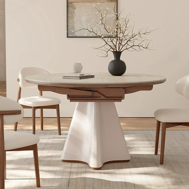 Medieval rock slab dining tables Modern simple folding round dining table set of 6 chairs kitcjen pliante with 4 chair furniture